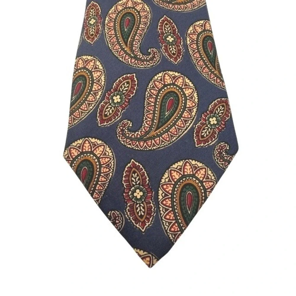 Vintage Richel de Luxe Mens Paisley Silk Tie Blue Red Gold Hand Made in Spain‎